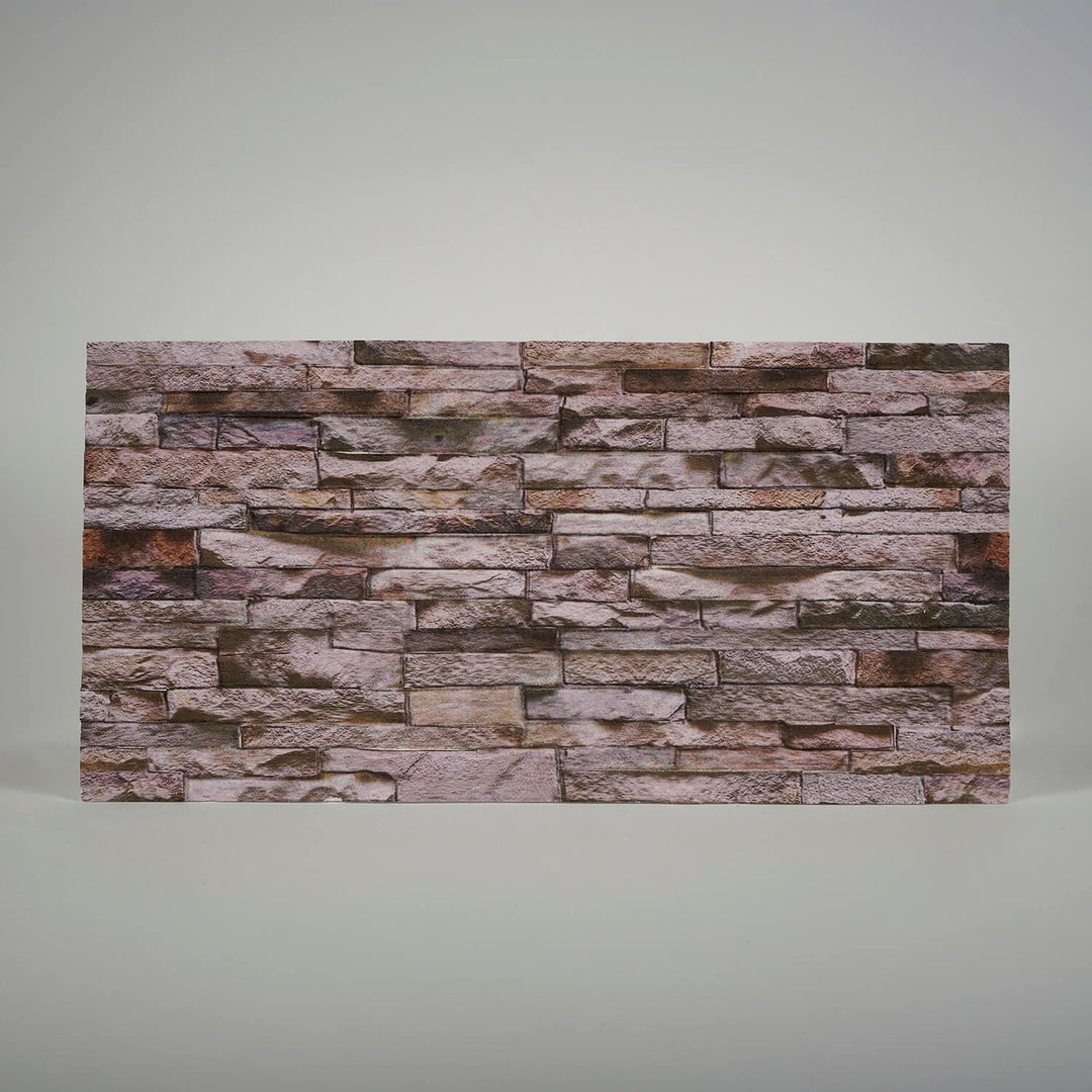 Gemstone 3D faux stacked stone styrofoam wall panel with multi-tone purple-brown stone texture