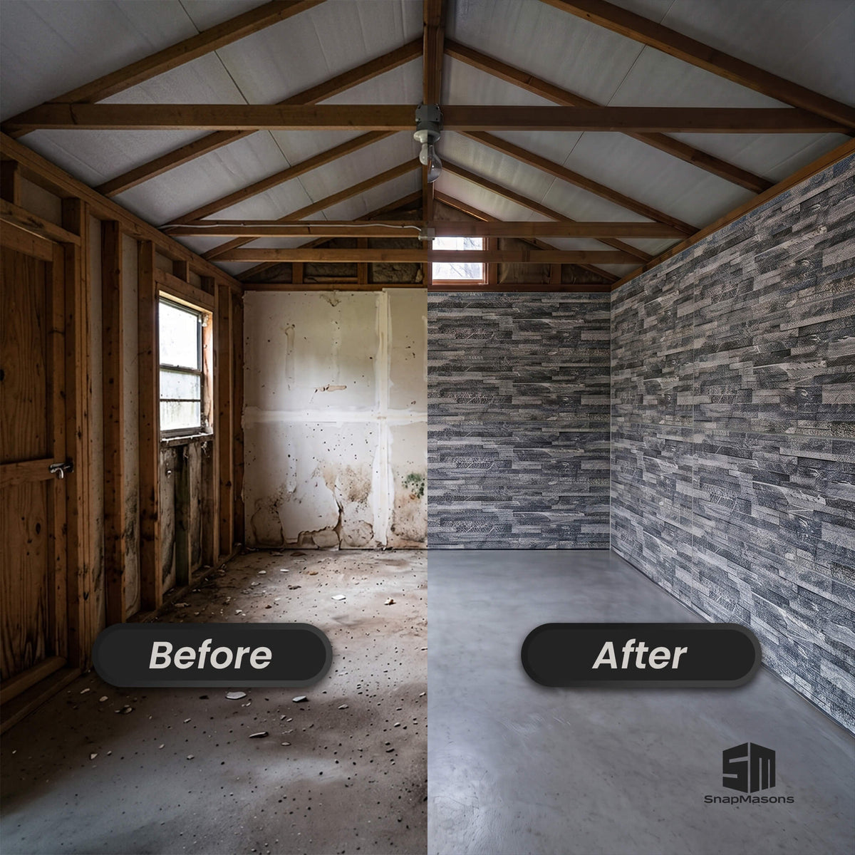Graphite dark stacked stone texture styrofoam accent wall panel