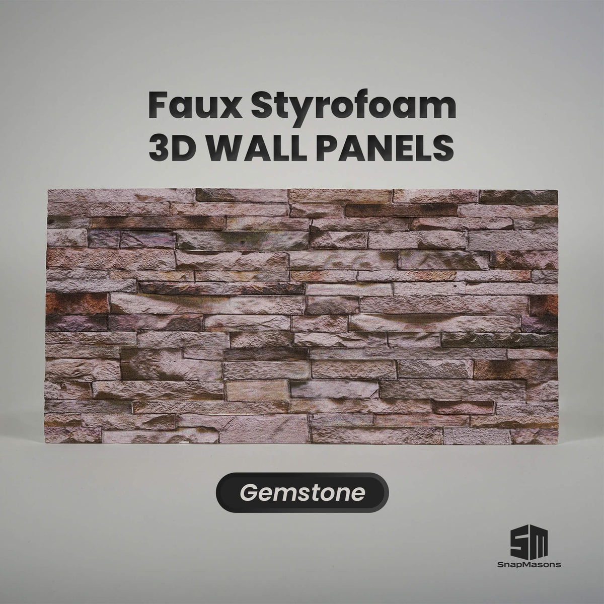 Gemstone 3D faux stacked stone styrofoam wall panel with multi-tone purple-brown stone texture
