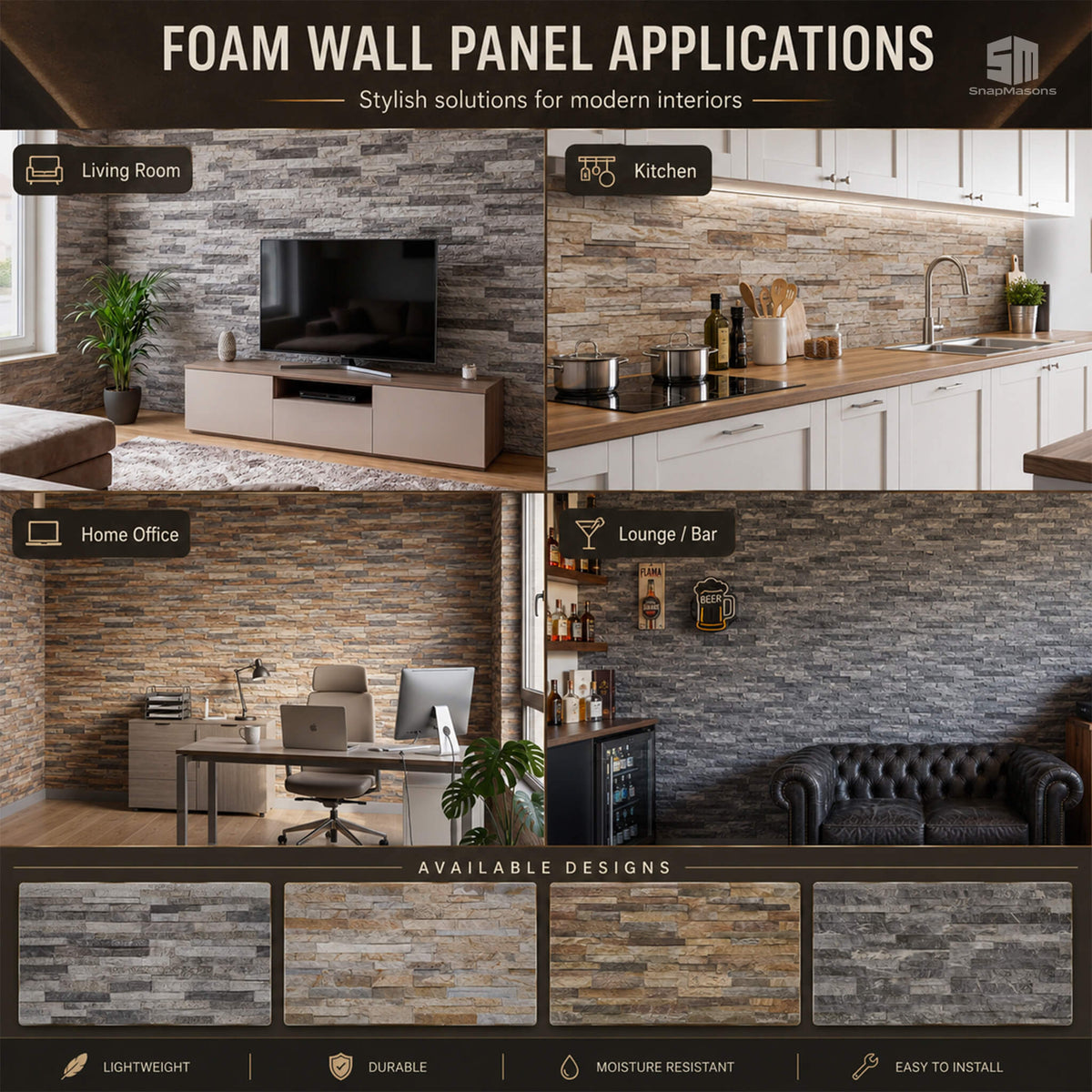 Textured stone veneer effect styrofoam 3D wall panel for accent walls