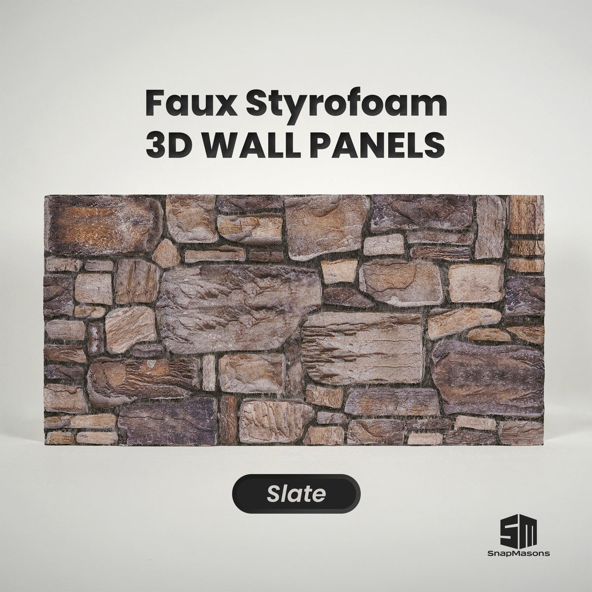 Slate 3D faux stone styrofoam wall panel with realistic multi-tone rock texture