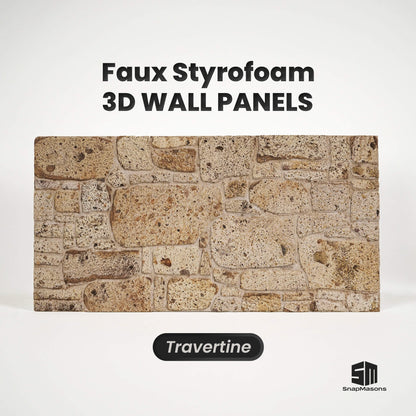 Travertine 3D faux stone styrofoam wall panel with natural beige cobblestone texture