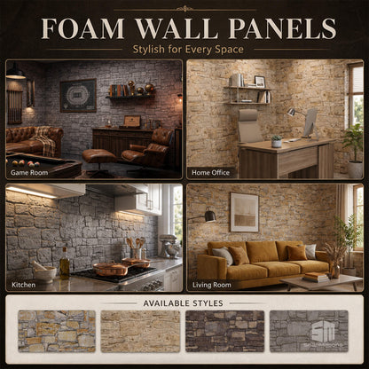 Textured stone look effect styrofoam 3D wall panel with irregular block pattern